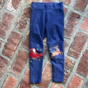 Mini Boden Blue Leggings with Santa and Reindeer Appliques